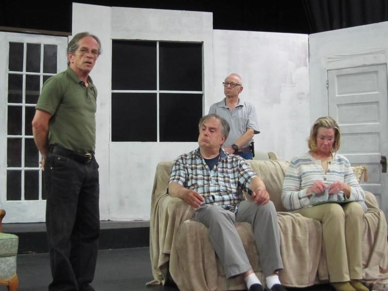 Rehearsing a scene from "And Then There Were None" are (l-r) Doug Friend and Thomas Scott Roberts of Lewes, John Levine of Smyrna, and Sharon George of Bridgeville. SOURCE SUBMITTED